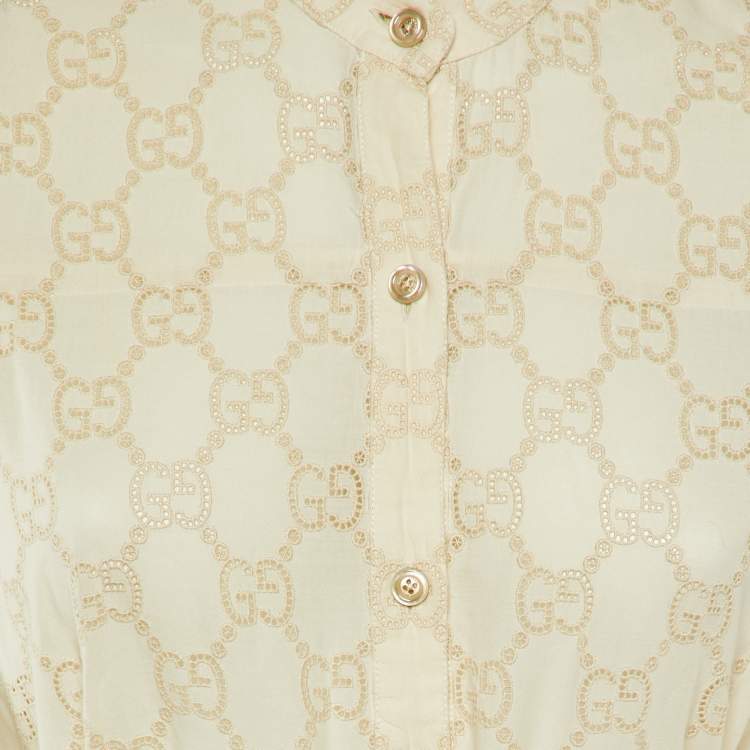 مملوكة مسبقًا Gucci Cream Logo Hakoba Detail Cotton Dress S