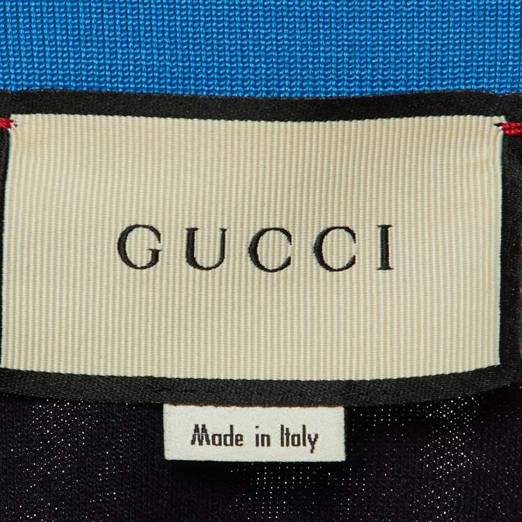 مملوكة مسبقًا Gucci Navy Blue Jersey Bow Detail Bomber Jacket S