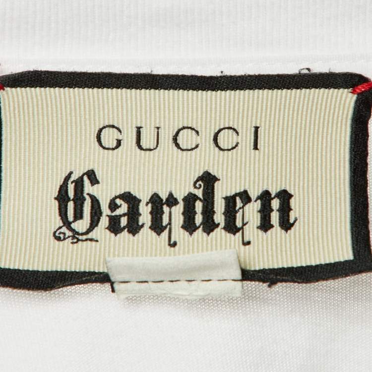 Pre Owned Gucci White Gucci Garden Embroidered Cotton Crew Neck T-Shirt XS