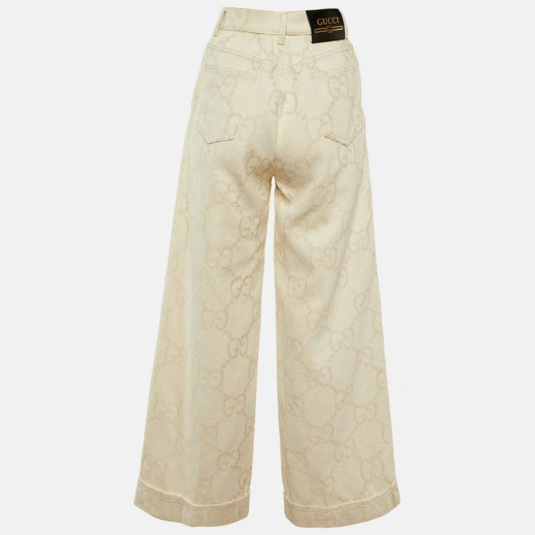 Pre Owned Gucci Beige GG Jacquard Straight Leg Trousers M