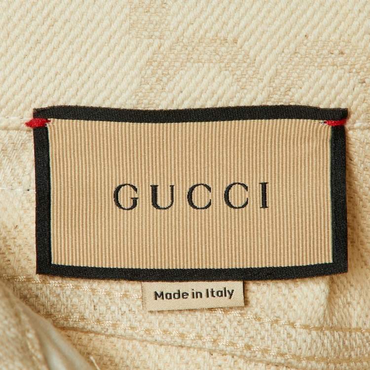 Pre Owned Gucci Beige GG Jacquard Straight Leg Trousers M