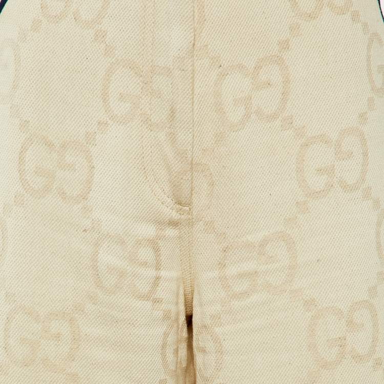 Pre Owned Gucci Beige GG Jacquard Straight Leg Trousers M