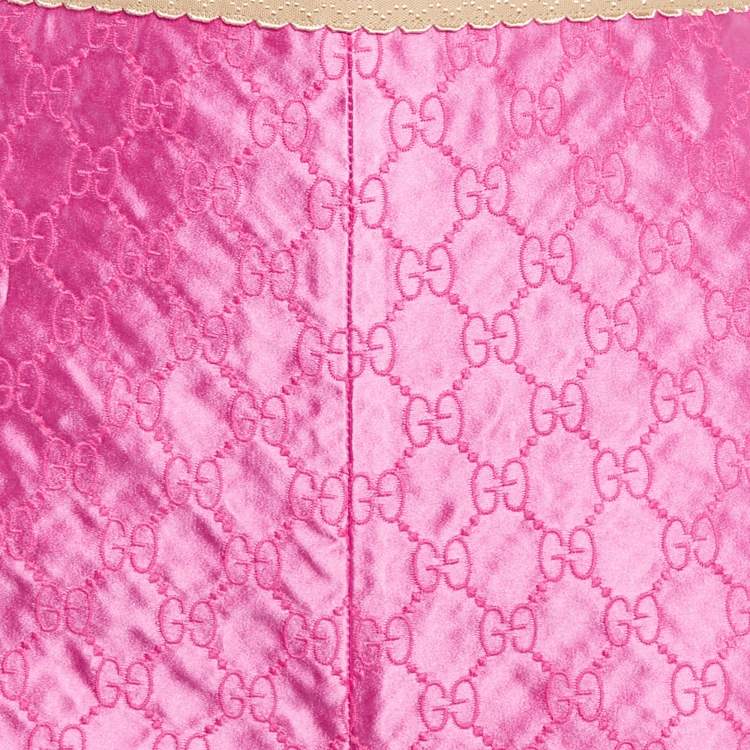Pre Owned Gucci Pink GG Supreme Embroidery Silk Shorts S