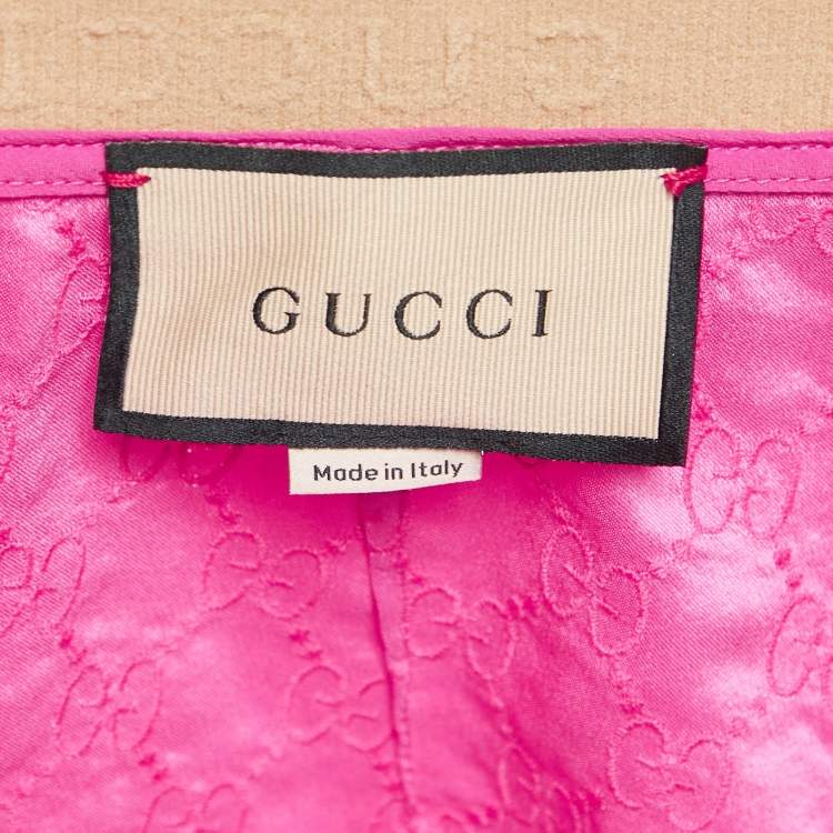 Pre Owned Gucci Pink GG Supreme Embroidery Silk Shorts S