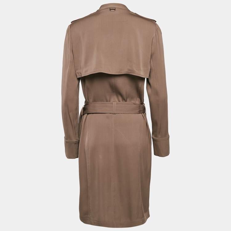 Pre Owned Gucci Brown Silk Belted Coat M