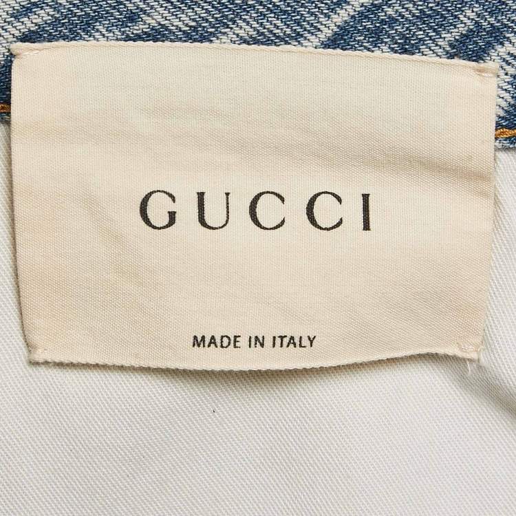 Pre Owned Gucci Blue Embroidered Denim Straight Leg Jeans S Waist 27"