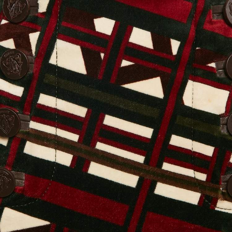 Pre Owned Gucci Green/Red Printed Velvet Pencil Skirt M