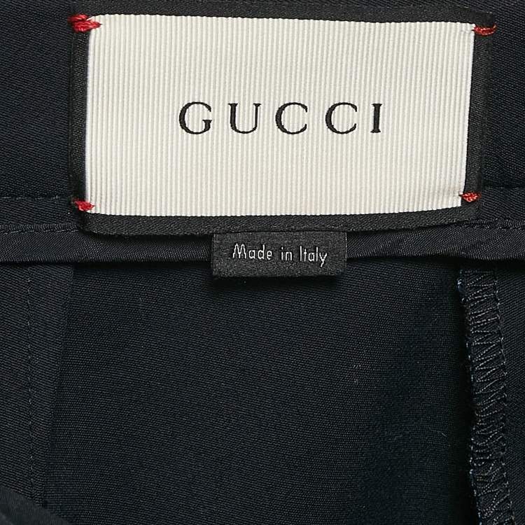 Pre Owned Gucci Navy Blue Cotton Ruffled Hem Trousers L