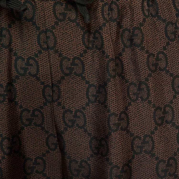Pre Owned Gucci Brown GG Print Silk Tape Trim Trackpants S