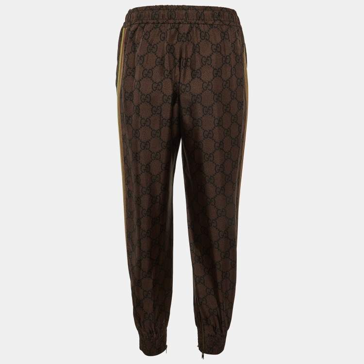 Pre Owned Gucci Brown GG Print Silk Tape Trim Trackpants S