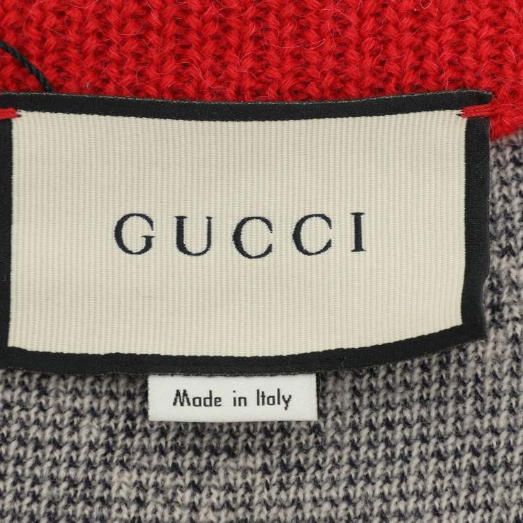 Pre Owned Gucci Bicolor Logo Patterned Knit Contrast Trim Sweater Dress S