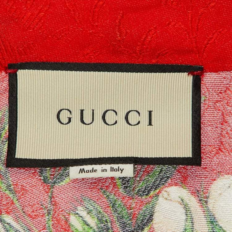 Pre Owned Gucci Red Floral Jacquard Crepe Pajamas Set S