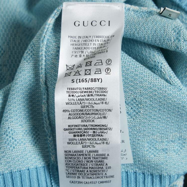 Pre Owned Gucci Blue GG Monogram Jacquard Knit Long Sleeve Sweater S