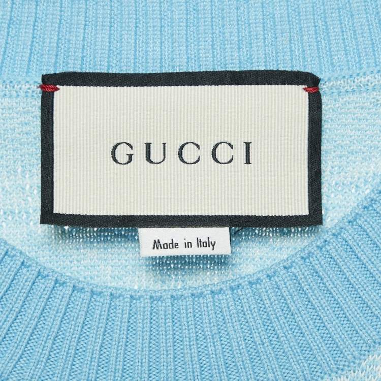 Pre Owned Gucci Blue GG Monogram Jacquard Knit Long Sleeve Sweater S