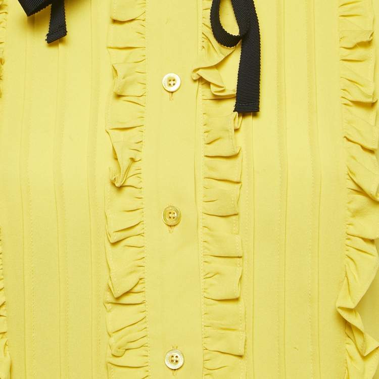 Pre Owned Gucci Yellow Silk Ruffled Shirt S