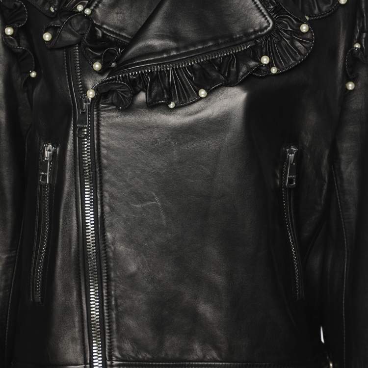 Pre Owned Gucci Black Leather Embellished Jacket M