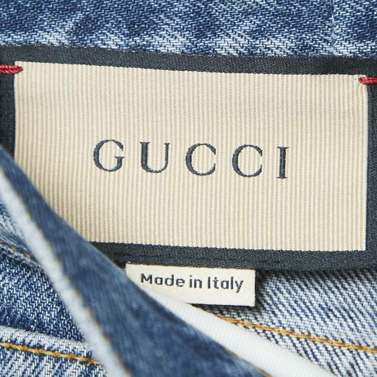 Pre Owned Gucci Blue Denim Horse-bit Detail Straight Jeans M Waist 28"