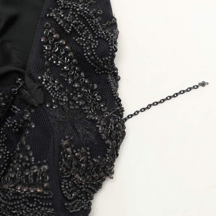 Pre Owned Gucci Black Silk Blend Embellished Halter Neck Midi Dress M
