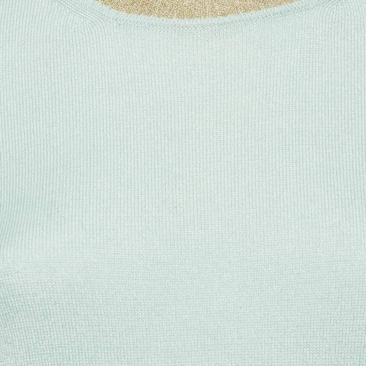 Pre Owned Gucci Green Lurex Trim and Cashmere Knit Crewneck Top M