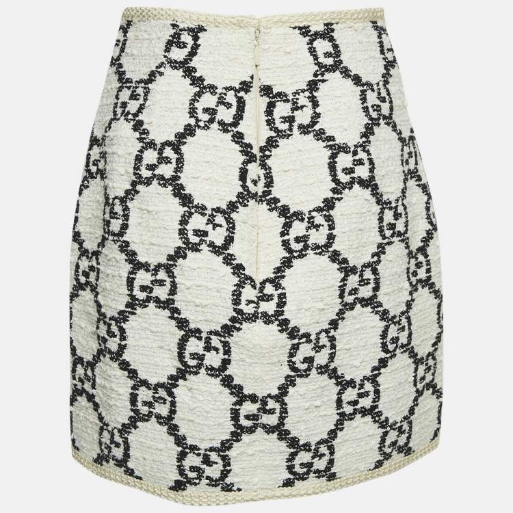 Pre Owned Gucci White/Black GG Interlocking Tweed Mini Skirt M