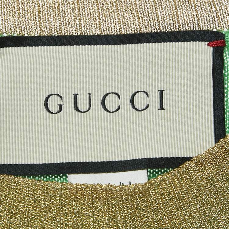 Pre Owned Gucci Green Lurex Trim Cashmere Knit Long Sleeve Top L