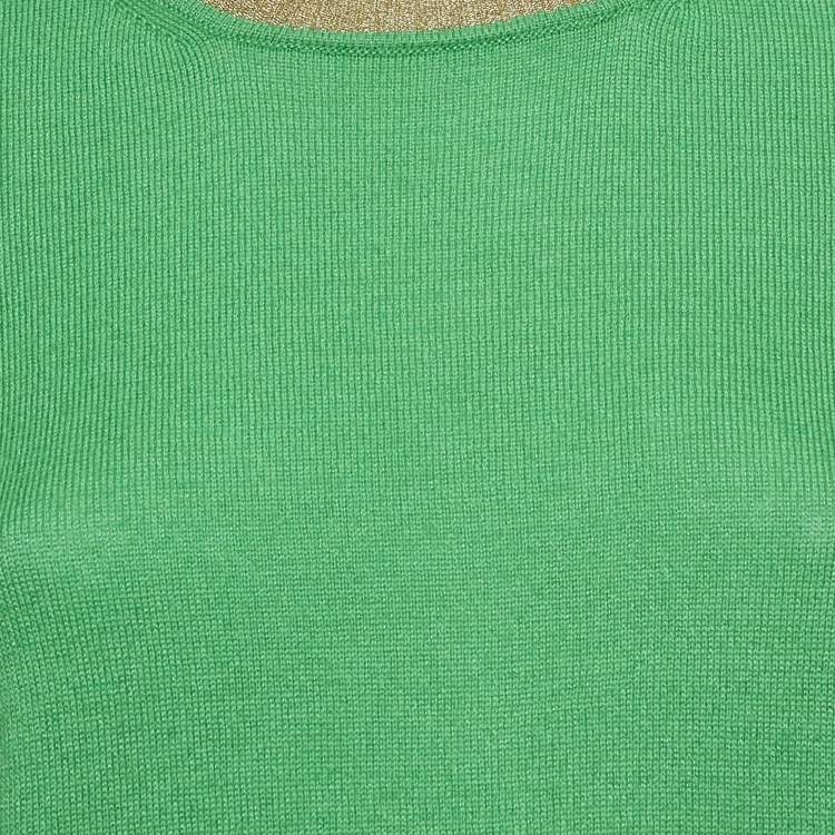 Pre Owned Gucci Green Lurex Trim Cashmere Knit Long Sleeve Top L