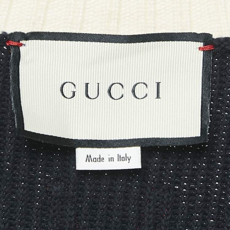 مملوكة مسبقًا Gucci Navy Blue Rib Knit Button Front Cardigan XS