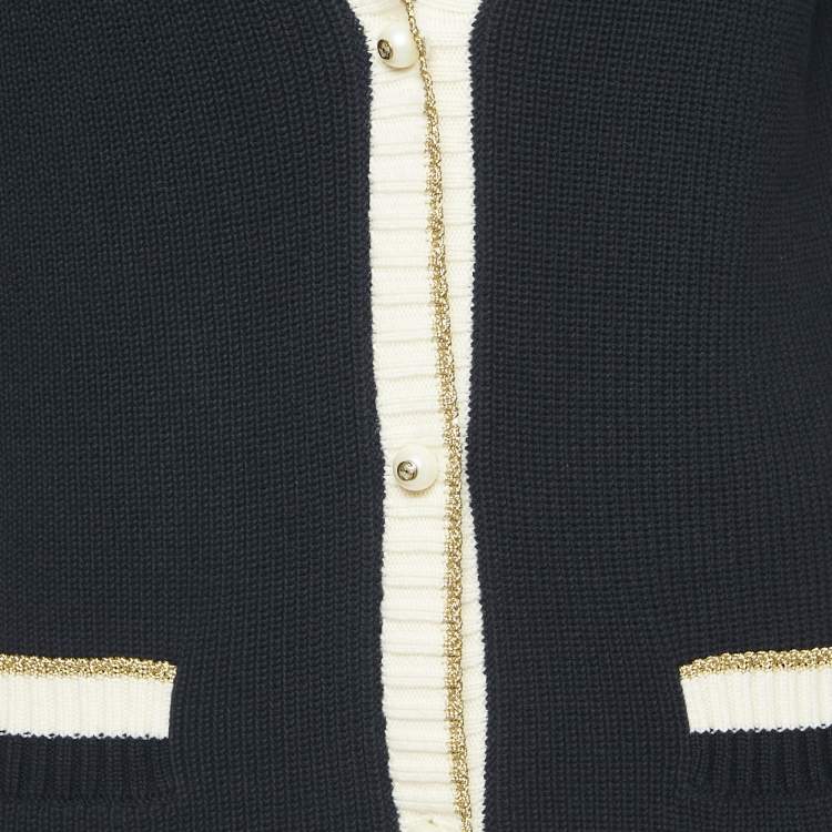 مملوكة مسبقًا Gucci Navy Blue Rib Knit Button Front Cardigan XS