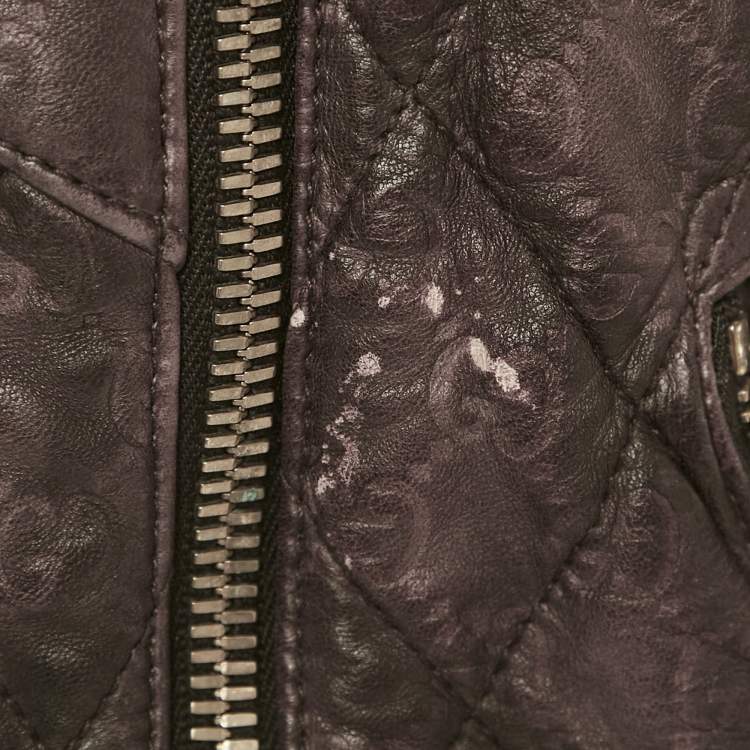 Pre Owned Gucci Brown GG Embossed Leather Quilted Jacket M