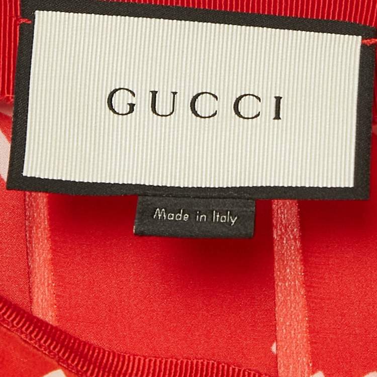 Pre Owned Gucci Red Letters Print Silk Pleated Midi Skirt S