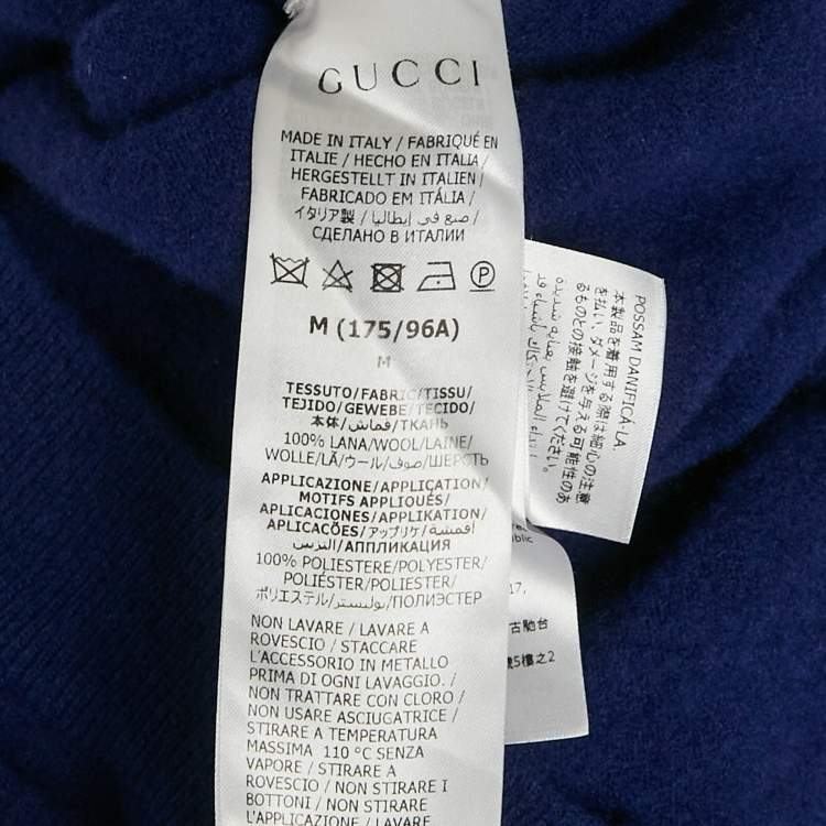 Pre Owned Gucci Blue Lovelight Applique Wool Cardigan M