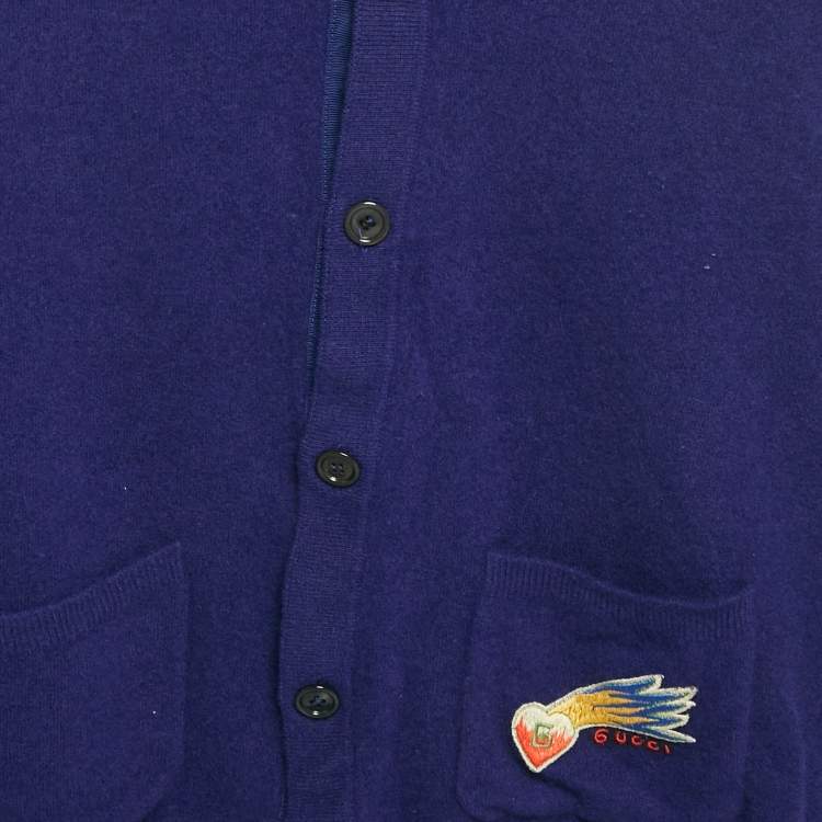 Pre Owned Gucci Blue Lovelight Applique Wool Cardigan M