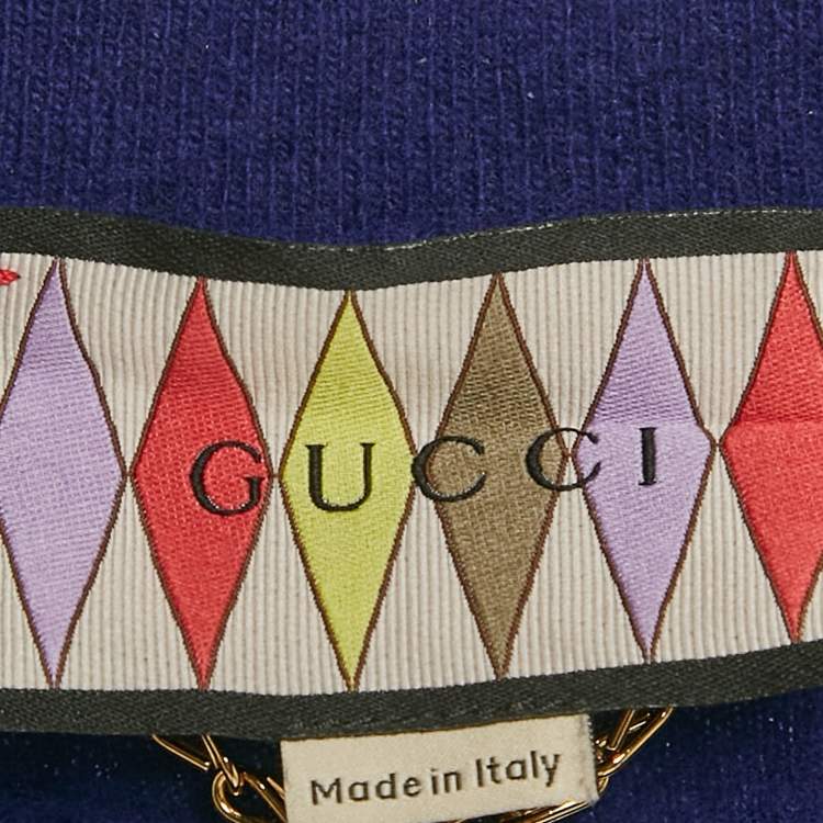 Pre Owned Gucci Blue Lovelight Applique Wool Cardigan M