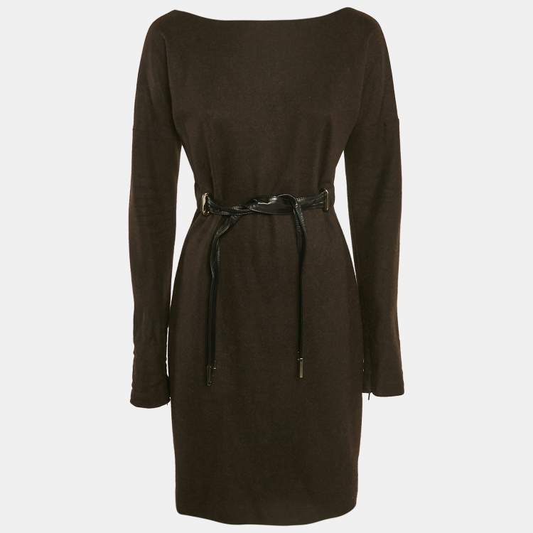 مملوكة مسبقًا Gucci Brown Knit Belt Detail Mini Dress M