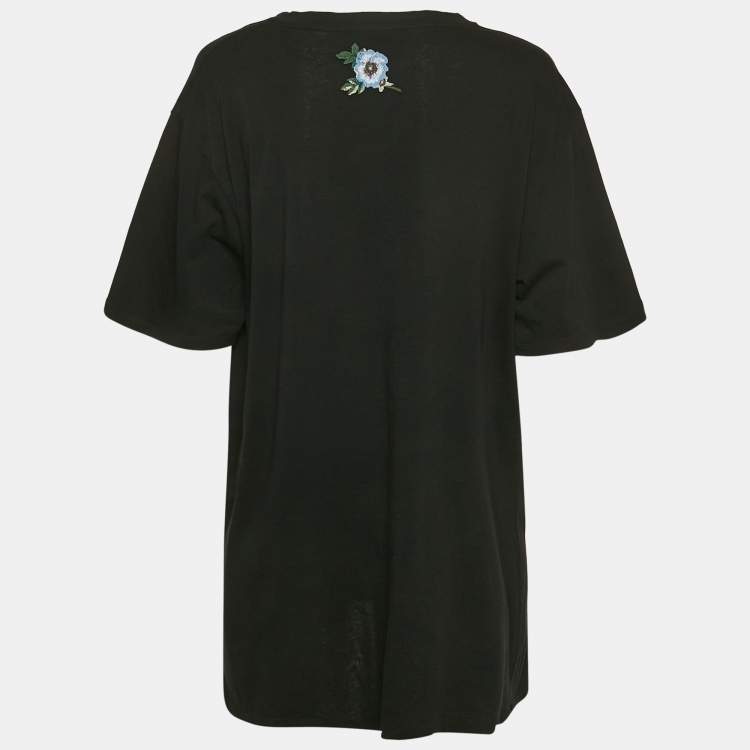 Pre Owned Gucci Black Vintage Print Jersey Distressed T-Shirt L