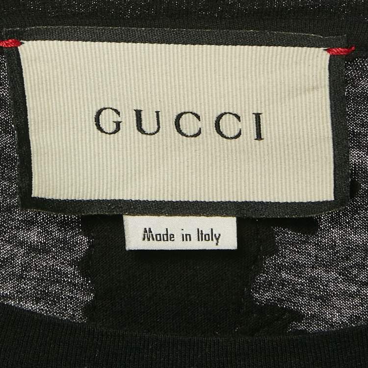 Pre Owned Gucci Black Vintage Print Jersey Distressed T-Shirt L