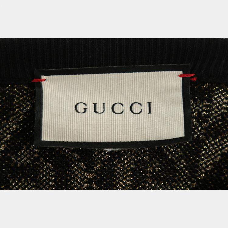 Pre Owned Gucci Black Knit Fabric GG Pattern Short-Sleeve Top L