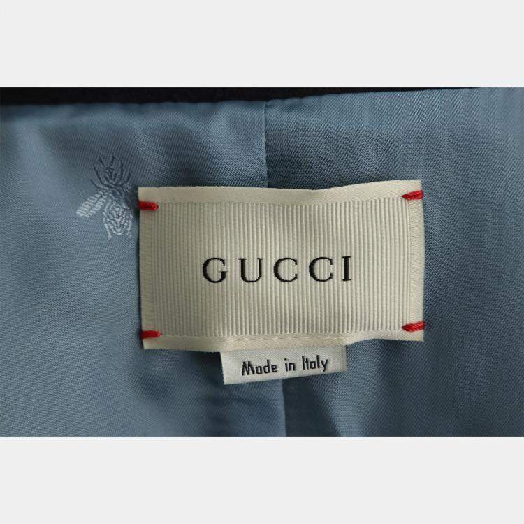 Pre Owned Gucci Navy Blue Cotton Suede Striped Coat UK Women 12