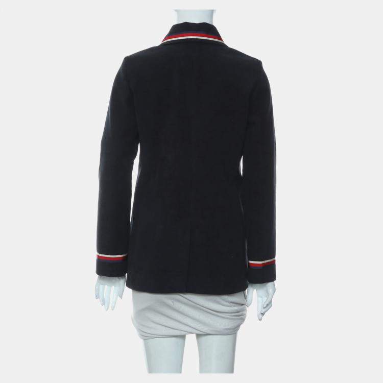 Pre Owned Gucci Navy Blue Cotton Suede Striped Coat UK Women 12