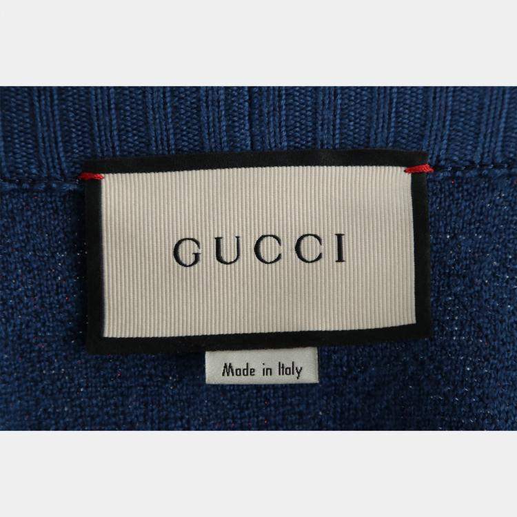 Pre Owned Gucci Blue & Red Wool GG Button-Up Cardigan Size S