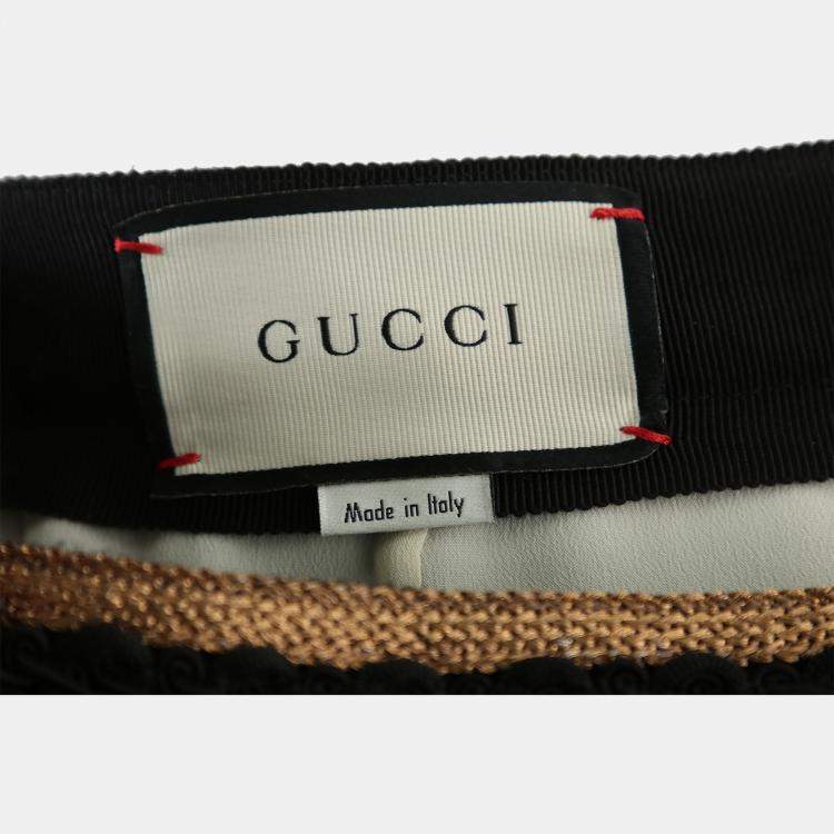 Pre Owned Gucci Black & Gold Wool Tweed GG Logo Button Mini Skirt IT Women 36