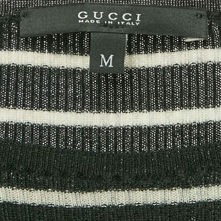 Pre Owned Gucci Black Striped Wool Bodycon Dress M