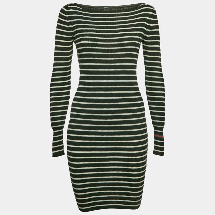 Pre Owned Gucci Black Striped Wool Bodycon Dress M
