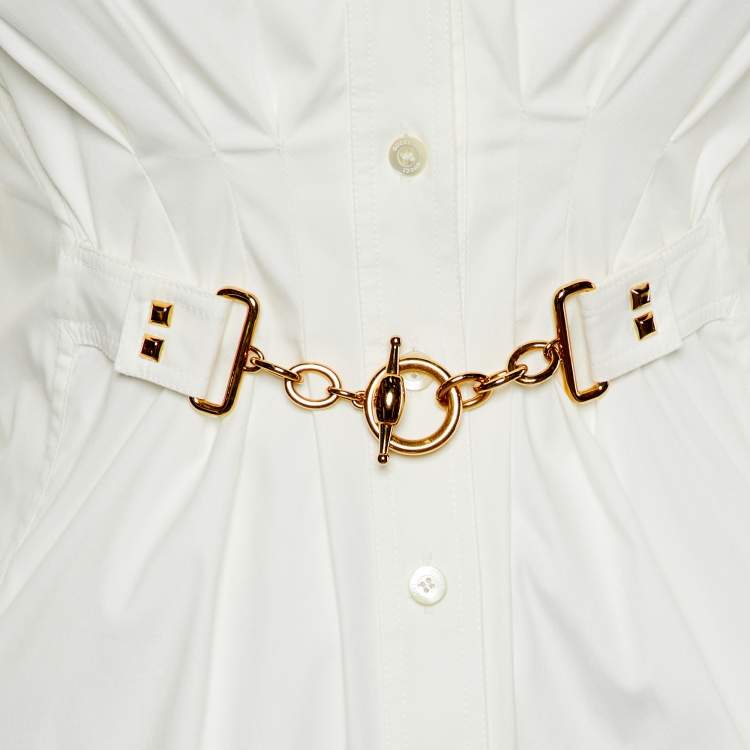 مملوكة مسبقًا Gucci White Cotton Chain Detail V-Neck Top S