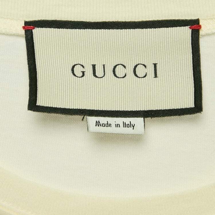 Pre Owned Gucci Light Yellow Logo Embroidered Cotton Oversized T-Shirt XS