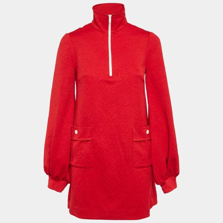 Pre Owned Gucci Red GG Monogram Jersey Mini Dress XS