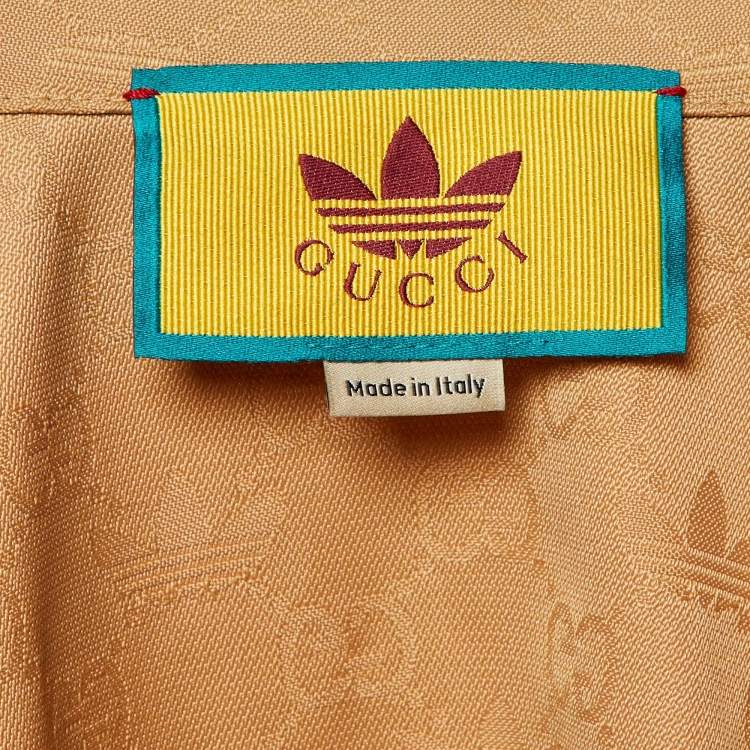 Pre Owned Gucci x Adidas Brown GG and Trefoil Jacquard Button-Up Shirt L
