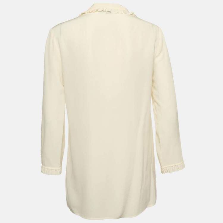 Pre Owned Gucci Off White Silk Ruffle Blouse M