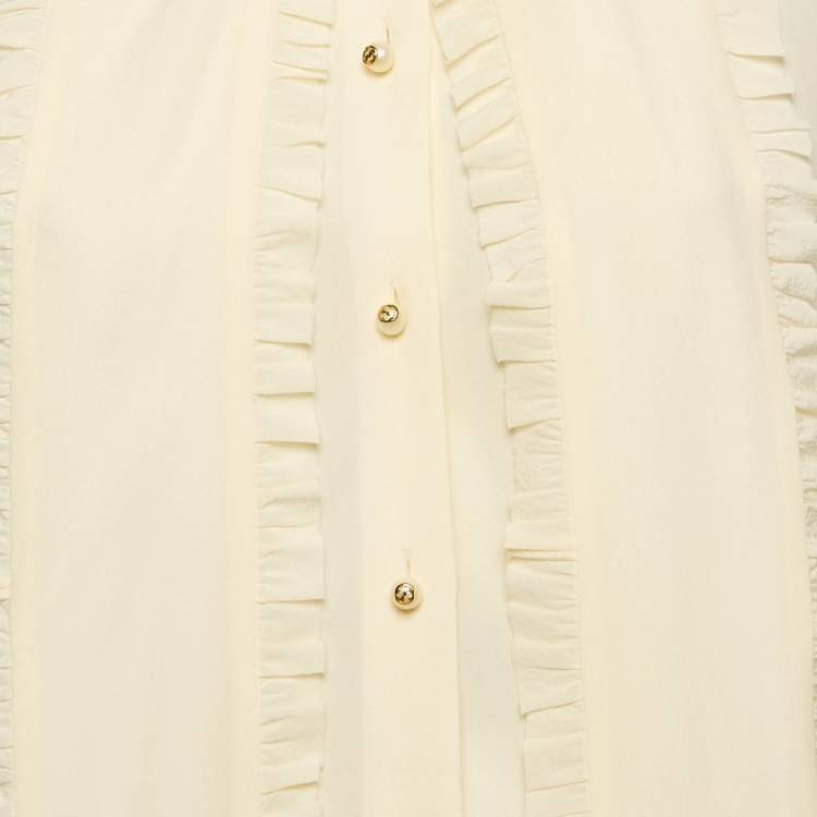 Pre Owned Gucci Off White Silk Ruffle Blouse M