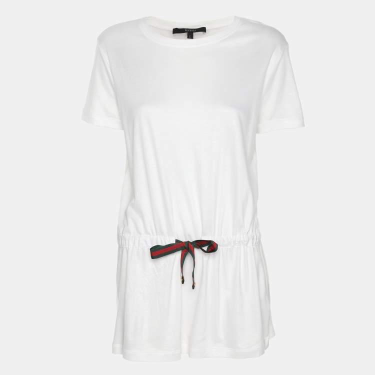 Pre Owned Gucci White Modal Web Belt Top L